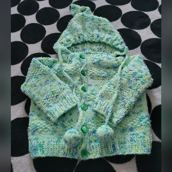 Handmade 3 Piece Toddler Crochet Green & Blue Jacket, Hat, Sock Set - Picture 3 of 7